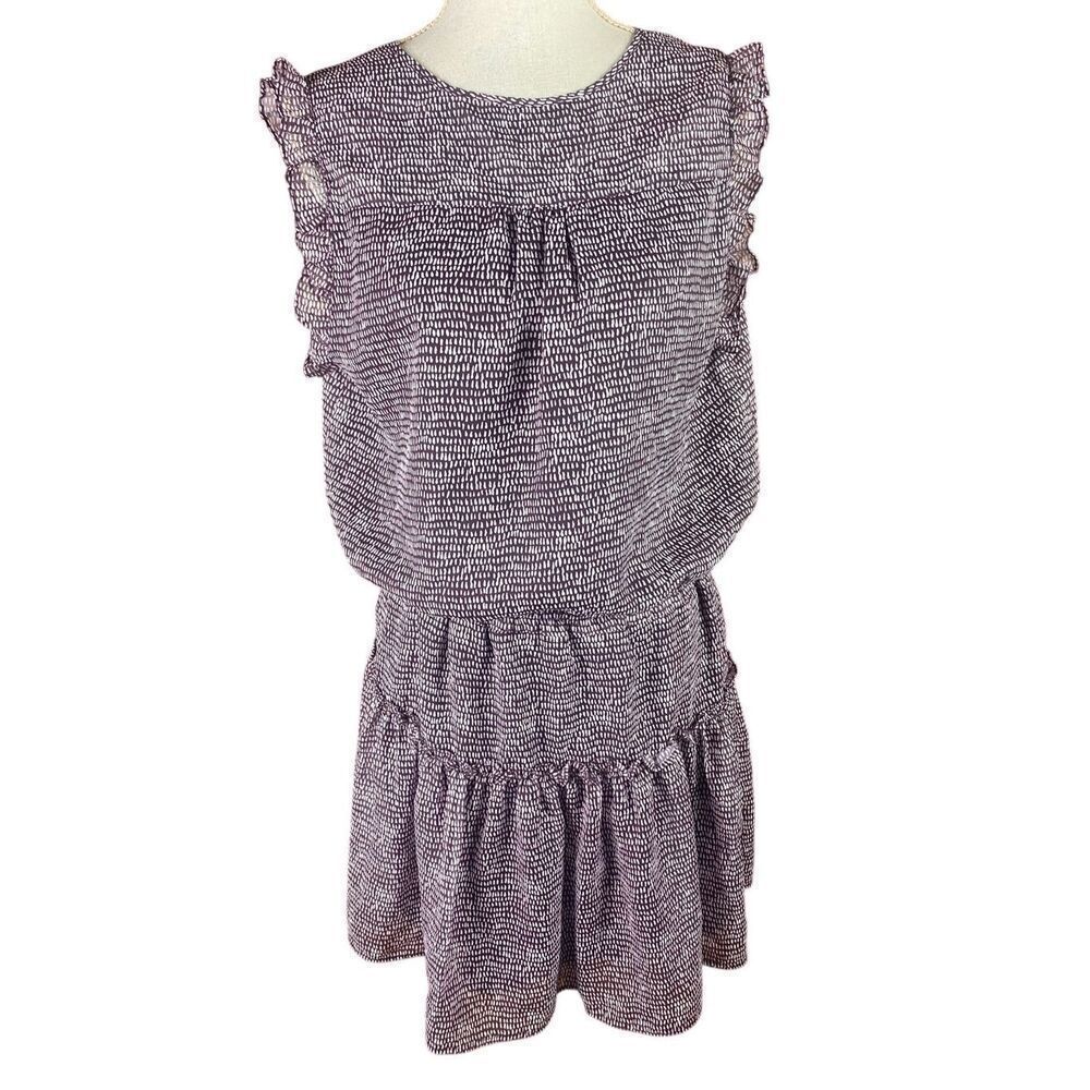 Pinch Womens Purple Abstract Ruffle Shirred Mini Dress Medium